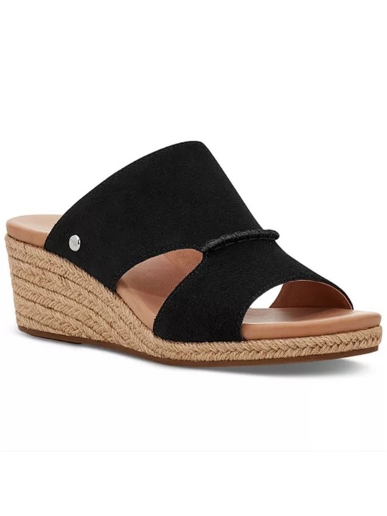 UGG Shoes - LIKE NEW! UGG Eirene Black Suede Espadrille Wedge Slide Sandals. 9.